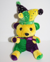 BBD Mardi Gras Jester Hat Teddy Bear 7&quot; Green Purple Plush Stuffed Soft Toy - £7.71 GBP