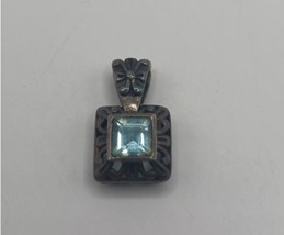 sterling silver Square blue topaz filigree pendant - $20.00