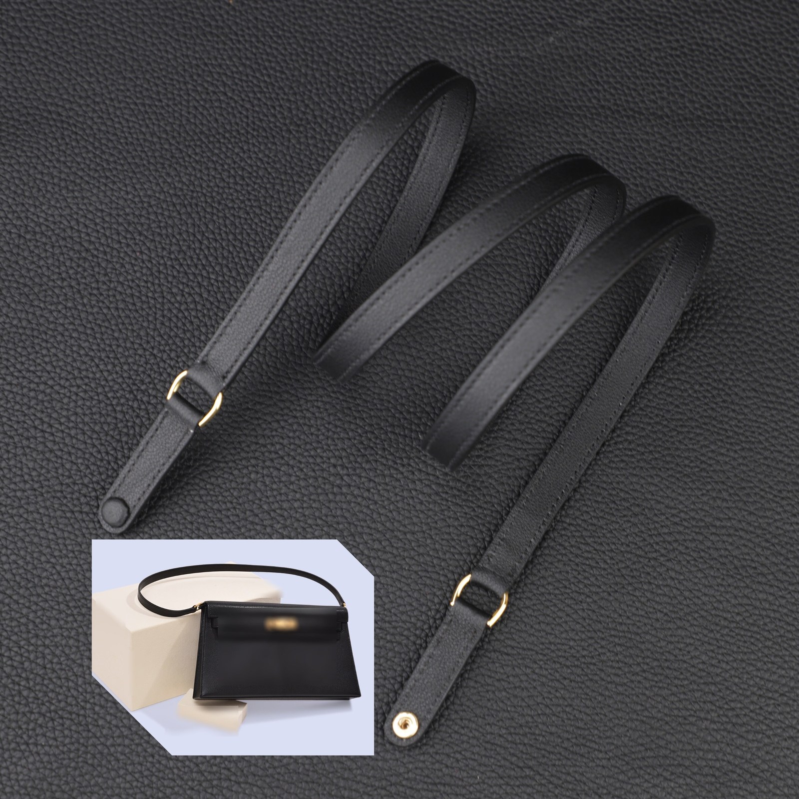 15mm wide Black evercolor leather shoulder bag strap for Kelly Elan,The shoulder