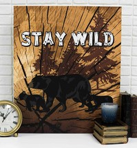 Rustic Western Black Bears &#39;Stay Wild&#39; Wood Frame Canvas Wall Art 19&quot;X23&quot; - £27.17 GBP