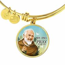 Express Your Love Gifts Catholic St. Pio Circle Bangle Bracelet Engraved 18k Gol - £43.57 GBP