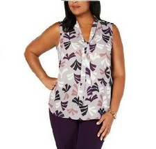 Nine West Womens Size XS Grey Floral Sleeveless V Neck Tie Detail Blouse Top NEW - £16.05 GBP
