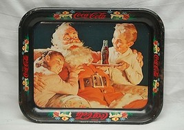 Old Vintage Rustic 1981 Coca Cola Coke Litho Tin Metal Serving Tray Sant... - $24.74