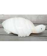 Onyx White Turtle 5&quot; Statue Paperweight Figurine Snapping Horned Stone M... - £7.97 GBP