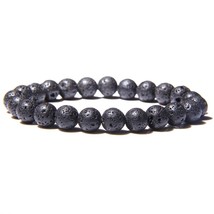 Natural Black Lava Rock Stone Beaded Men Bracelet Fashion White Turquoises Beads - £8.93 GBP