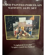 Vtg Kirkland Nativity Set Hand Painted Porcelain Lighted Creche Christma... - $103.21 CAD