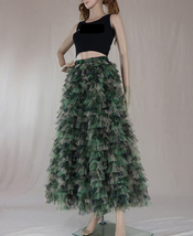 Army Print Layered Tulle Skirt Outfit Women Custom Plus Size Tulle Maxi Skirt image 2