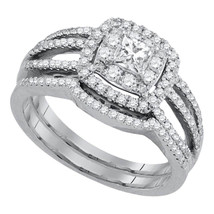 14K White Gold Princess Diamond Bridal Wedding Engagement Ring Band Set ... - £1,262.67 GBP