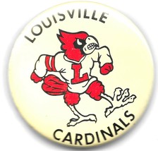 Vintage LOUISVILLE CARDINALS Metal Pin Back BUTTON Football Basketball 2.5&quot; - £15.54 GBP