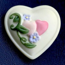 Heart Shape Floral Ceramic Pin Brooch Porcelain Vintage - $10.95