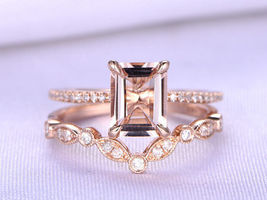 1.90Ct Pink  Morganite &amp; Sim Diamond Filigree Bridal Wedding Ring Set Rose Gold - £60.72 GBP