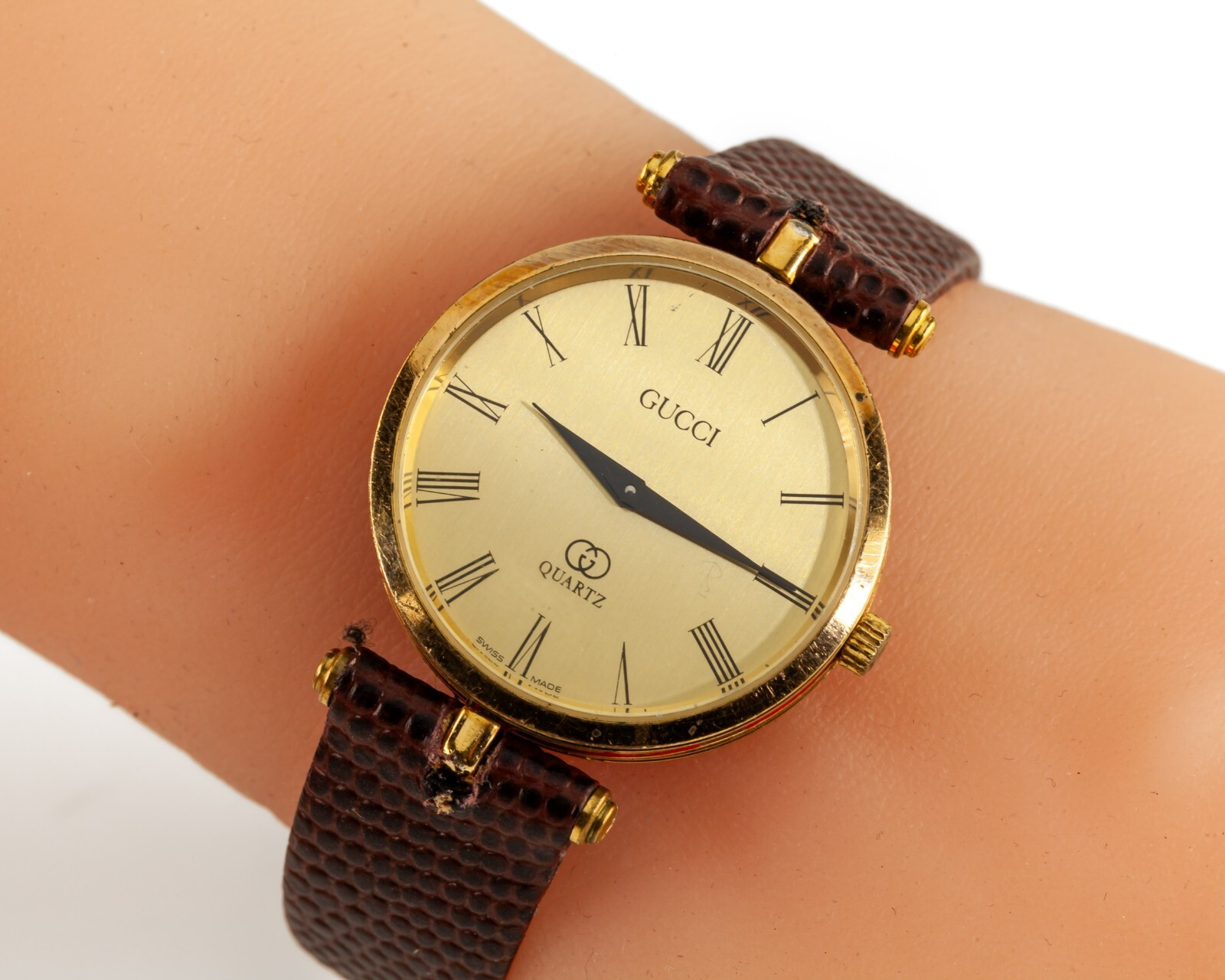 Gucci Vintage Men’s Gold-Plated Quartz Stack Watch w/ Leather Band Item image 8