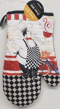 Printed Kitchen Oven Mitt (12&quot;) Fat Chef With Hot Soup, Black Back, Sh - £6.32 GBP