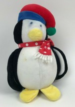 Eden Velour Penguin Plush Chime Inside Hat Scarf Baby Lovey Stuffed Animal 8&quot; - £9.25 GBP