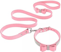 Pet Dog Velvet Leather Collar Leash With Rhinestone Bling Blink Butterfl... - £17.86 GBP+