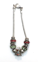 Festive Christmas Charm Bracelet Silver Tone &amp; Colorful Rhinestones 8&quot; - £9.62 GBP