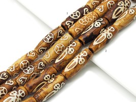 High-Quality Natural Brown Tibetan Agate - 14x40mm Barrel Spacer Beads Sku#U1340 - £14.62 GBP