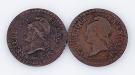 1797A-1798A France Centime Lot (VF 2 coins) Paris Mint (L&#39;AN 6 &amp; 7) KM 646 - £45.17 GBP