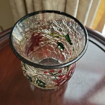 Winter Candle Holder, Crackle Glass, Planter Vase Hand Painted Poinsettia Holly image 5