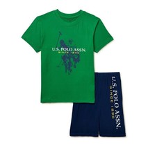 NWT Sz 4 5 U.S. Polo Assn. Kids Pajama Set Top Shorts Boy Girl Green Navy - £13.43 GBP