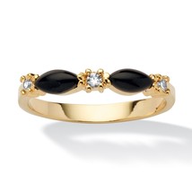 14K Gold Gp Onyx Marquise Shaped Crystal Accent Ring Size 5 6 7 8 9 10 - £55.35 GBP