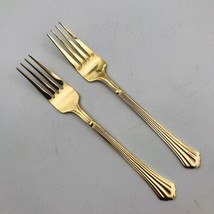 Two (2) Hampton Forge Gold Stainless Scalloped Ribbed Pattern Dinner Forks 7.5&quot; - £11.18 GBP