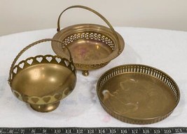 Vintage Lot of 3 Brass Bowl &amp; Tray jp - £28.64 GBP