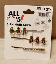Hair Clips 3pk Christmas Gingerbread Man &amp; Jewels From Big Lots NIB 273U - $2.89