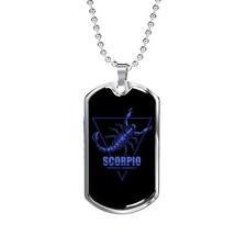 Scorpio Dog Tag Astrology Zodiac Sign Stainless Steel or 18k Gold 24&quot; Chain - £37.32 GBP+