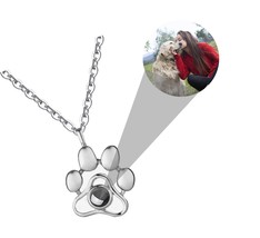Personalized Dog Paw Photo Projection Necklace, 925 Sterling - £78.44 GBP