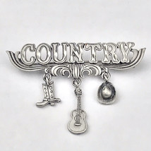 Country Girl Dangle Charm Pin Brooch by JJ  Cowboy hat Boots Guitar Charms - £7.95 GBP