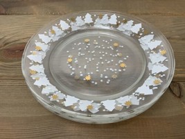 (4) Arcoroc France 8” Salad Plates Holiday Gold White Clear Trees Stars Snow - £22.17 GBP