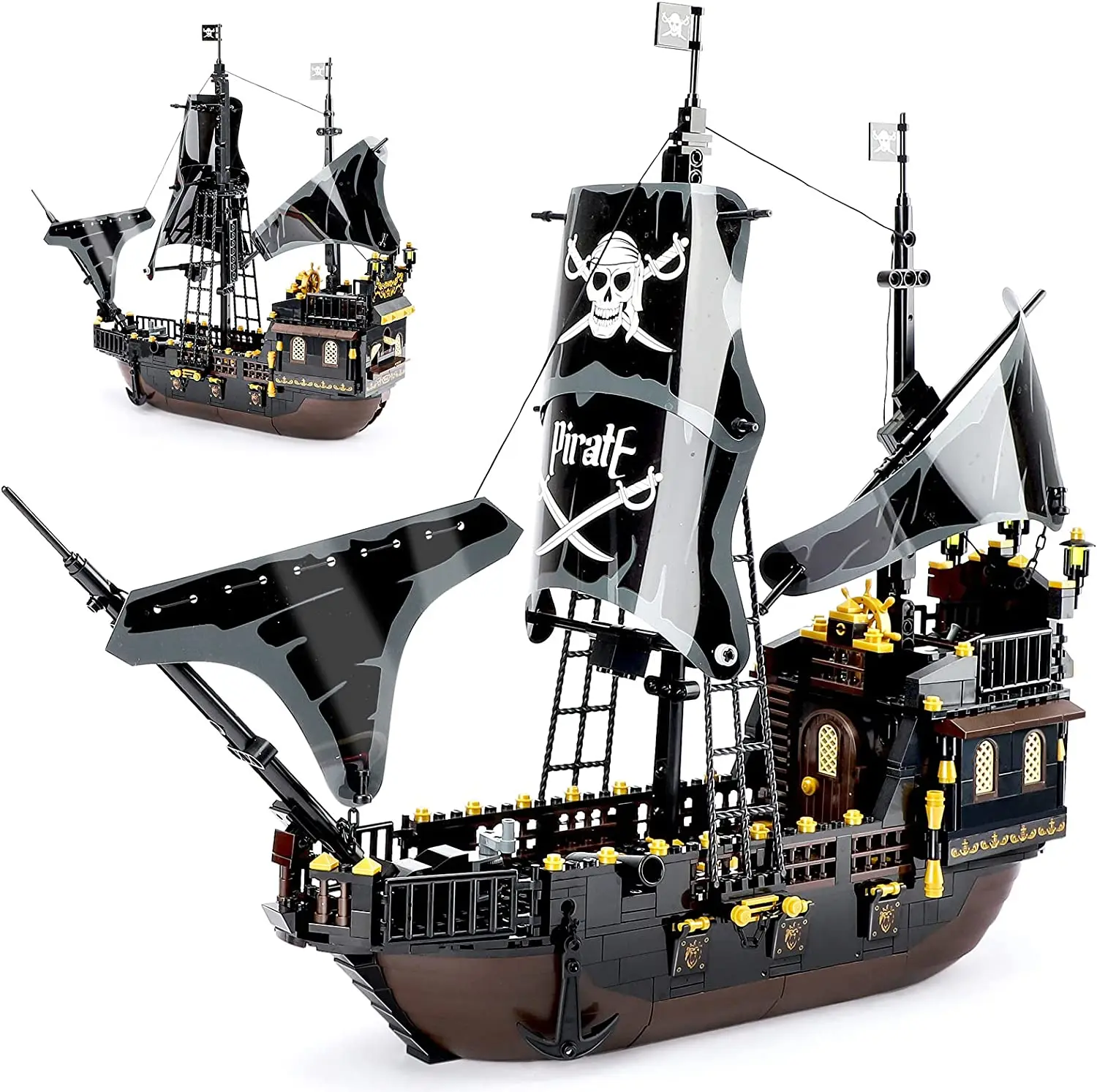 MOC Creative Pirate Ship Adventure Ship Set Building Blocks DIY Luminous - £45.16 GBP