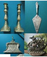 Brass Silverplate Cake Server Candlestick Duster Pan Cast Iron Doorstop ... - €25,34 EUR+