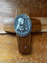 Vintage Mcm Wood W Silver Colored Metal Oval First Holy Communion Medallion - £9.83 GBP