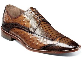 Men&#39;s Stacy Adams Fanelli Modified Wingtip Oxford  Shoes Ostrich Tan 25536-240 - £83.92 GBP