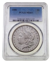 1886 $1 Silver Morgan Dollar Graded by PCGS as MS-64 - £91.83 GBP