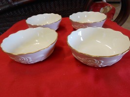 An item in the Pottery & Glass category: Magnificent LENOX  Embossed ROSE, Scalloped Edge ...Set of 4 BERRY BOWLS