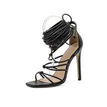 New Women Gladiator Knee High Sandals Open Toe Lace Up Cross Strappy Sandals Wom - £40.44 GBP