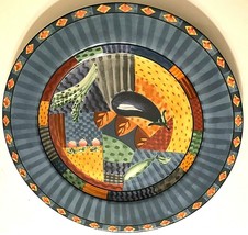 &#39;96 Vintage Johnson Brothers Stoneware Caribbean Pattern Rimmed Dinner Plate 12&quot; - £20.94 GBP