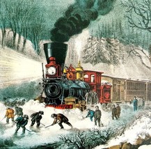 Railroad Snow Clearing For Train 1955 Currier &amp; Ives Color Plate Print DWEE35 - £15.97 GBP