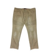 MAKOBI Sanded Distressed Moto Jeans Rip &amp; Repairs Stitches Wheat Mens S ... - $698.13 MXN