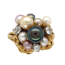 18k Yellow Gold Black White and Pink Pearl and Diamond Ring Size 6.5 (#J7080) - £1,541.52 GBP