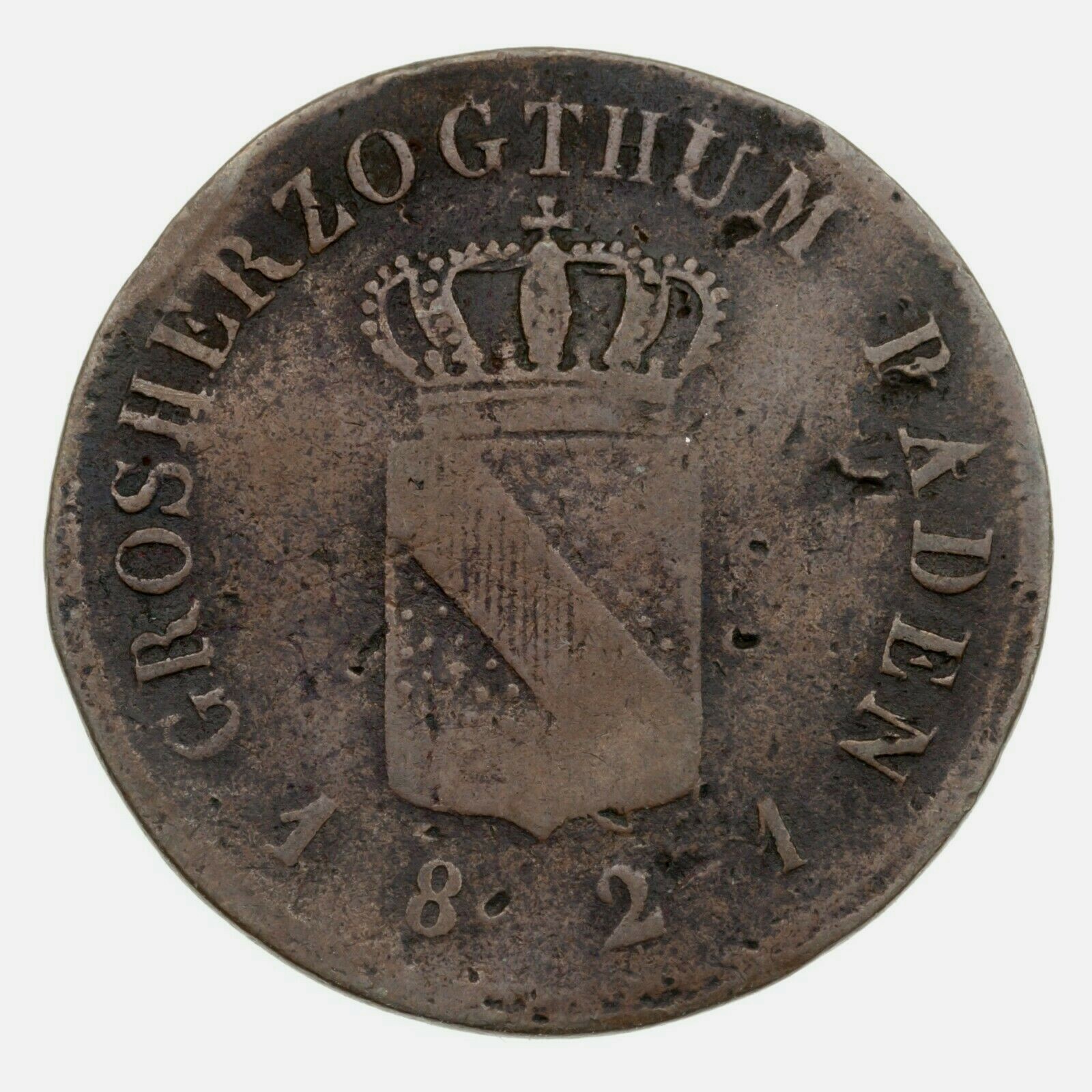 1821 Allemand États Baden 1/2 Kreuzer, VF État, Km #182 - $183.67