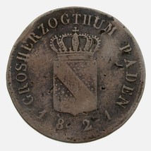 1821 Allemand États Baden 1/2 Kreuzer, VF État, Km #182 - $183.67