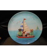 Round Melamine Plate Dish 11&quot; - &quot;Dogs On Sailboat In Ocean - €7,67 EUR
