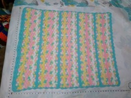 Adorable &quot;Baby Colors&quot; Afghan Blue/Yellow/Pink/White 36x42 - FAST SHIPPING!!! - £9.46 GBP