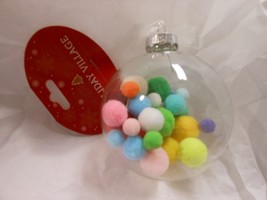 Holiday Village &quot;Multi-Colored Cotton Balls In Glass&quot; Ornament Ball NEW ... - $183.94 MXN
