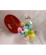 Holiday Village &quot;Multi-Colored Cotton Balls In Glass&quot; Ornament Ball NEW ... - $181.52 MXN