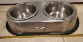 Stainless Steel Pet Dog or Cat Double Bowl Feeder - Removeable Bowls - N... - $19.34